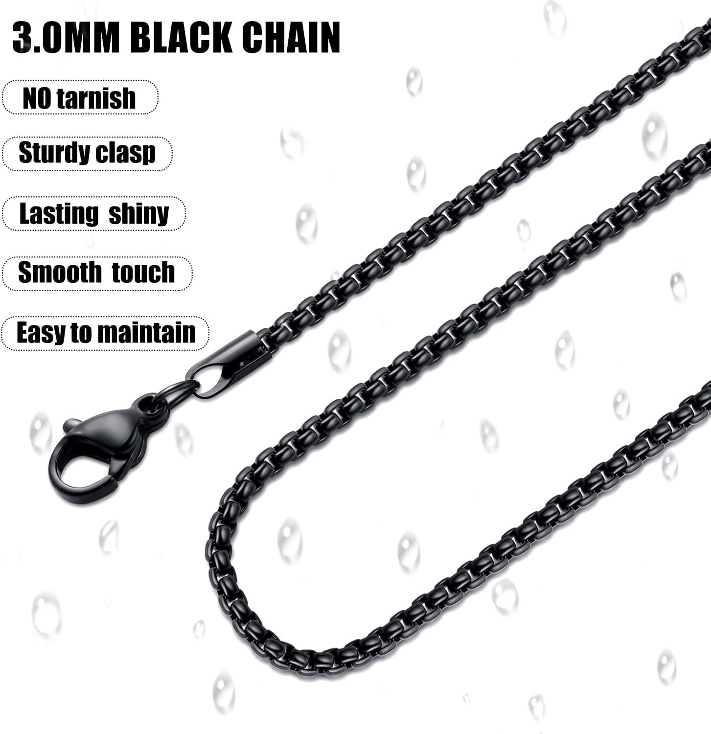 Fiusem Box Chain for Men, Silver Tone/14K Gold Plated/Black Stainless Steel Necklace for Men and Women, Width 2/2.5/3/4/5mm, Length 18-28 Inches - Image 3
