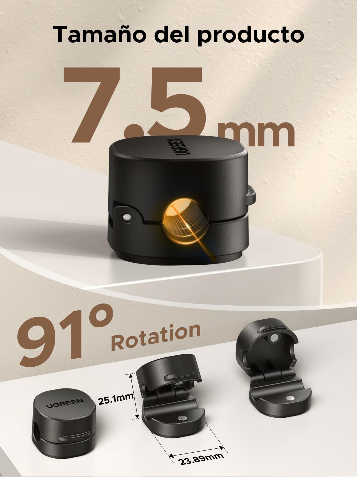 UGREEN [6 Piezas] Clip de Cable de Resorte con [Rotación de 91°] Magnético Organizador Cable Autoadhesivo Sin Residuos para HDMI, USB, PC, TV, Hogar, Oficina, (7.5mm) - Negro