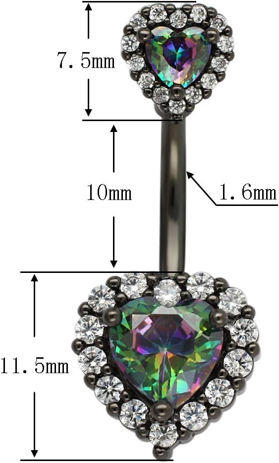 Excepro 14G(1.6mm) Double Heart Cubic Zirconia Navel Belly Button Ring 316L Stainless Steel Bar Piercing Jewelry - Image 2