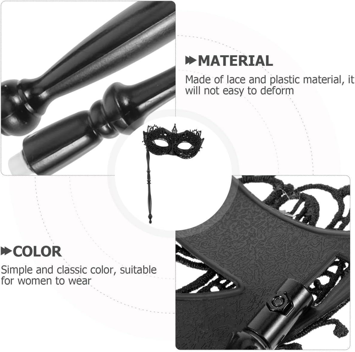 Homoyoyo Black for Women with Stick - Elegant Half Face Mask for Mardi Gras - Halloween and Costume Parties Accessory for Masquerade Dresses - Image 5