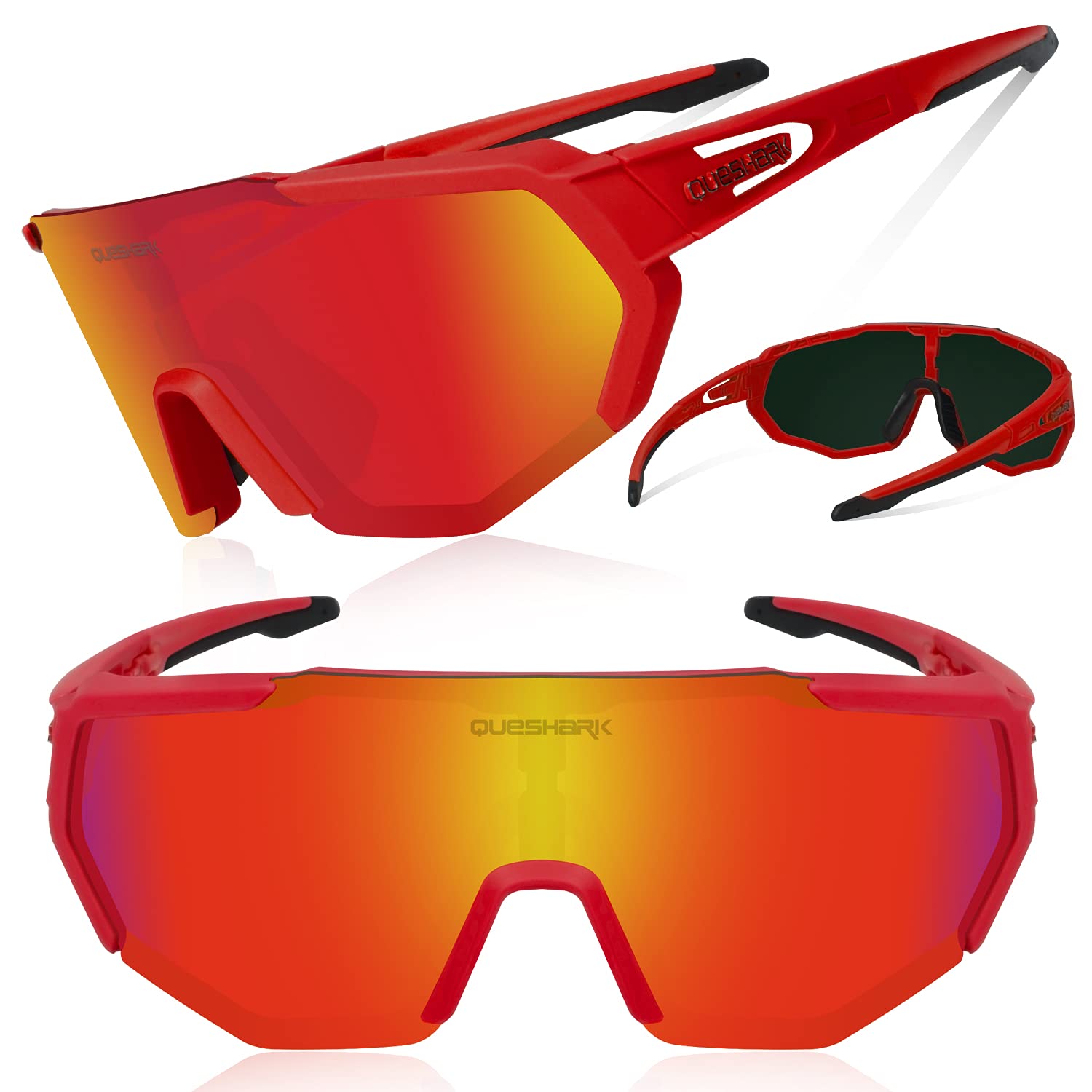Queshark Polarizzati Anti-UV con 3 o 5 Lenti Occhiali da Ciclismo Bici MTB Intercambiabili per Sport Uomo Donna Guida Pesca Golf Baseball Corsa