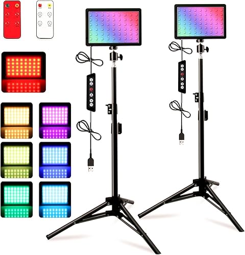 Kit de luz de video LED RGB 2 paquetes iluminación de fotografía con soporte de trípode ajustable regulable para YouTube Tiktok grabación de