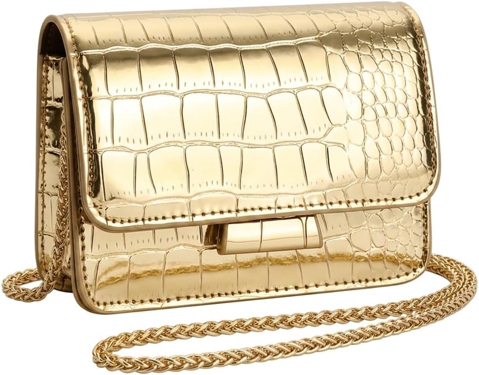 Mini Crossbody Bags for Women Metallic Purse PU Leather Small Handbag Chain Cute Party Concert Clutch Bag Not for Phone