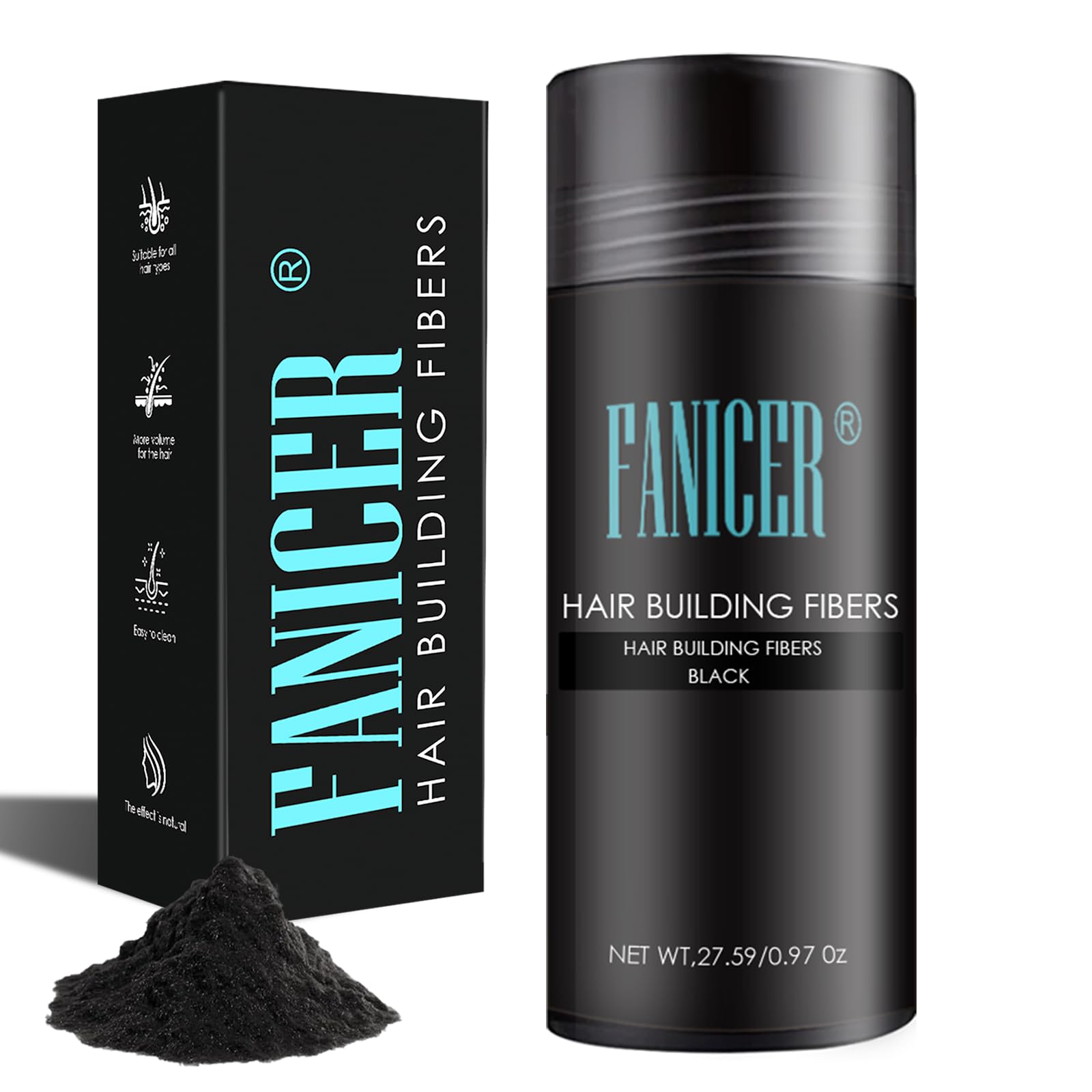 Streuhaar zur Haarverdichtung,Haarpuder Für Dünnes Haar,Hair Fibers zur Haarverdichtung,Schütthaar für einen authentischen Look,lassen Sie das Haar in Sekunden dicker,Schwarz