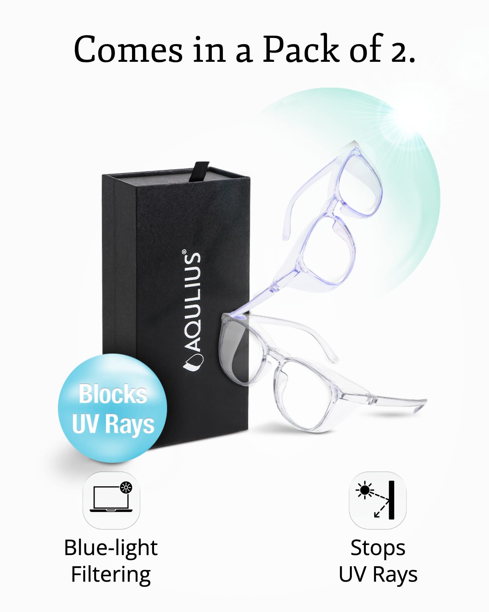 Paquete de 2 gafas de seguridad elegantes (azul y transparente) anti niebla, resistente a los arañazos, bloqueo de luz azul frente y lateral gafas de protección para mujeres para hombres