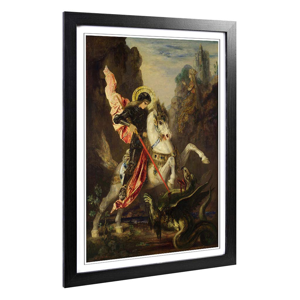 Big Box Art Framed Print of Gustave Moreau George and The Dragon Design | Wall Art Picture | Home Decor for Kitchen, Living Room, Bedroom, Hallway, Black, A2 / 24.5x18 Inch / 62x45cm