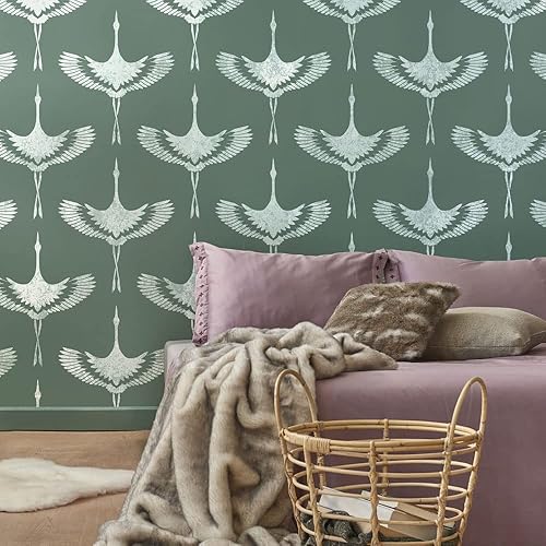 Miniatura 5 de Plantilla de pared Flying Cranes, plantillas de pared grandes para mejoras del hogar, prueba plantillas de pared reutilizables en lugar de papel