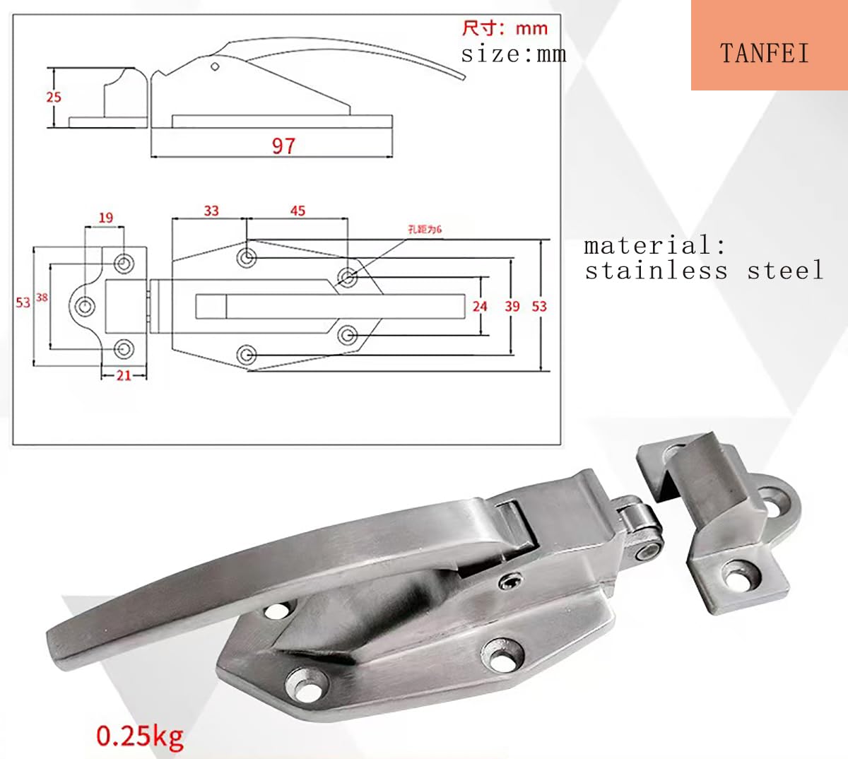 TANFEI Cooler Freezer Door Lock, Oven Refrigerator Freezer Door Flush Mounted Walk in Latch Handle (Stainless Steel)