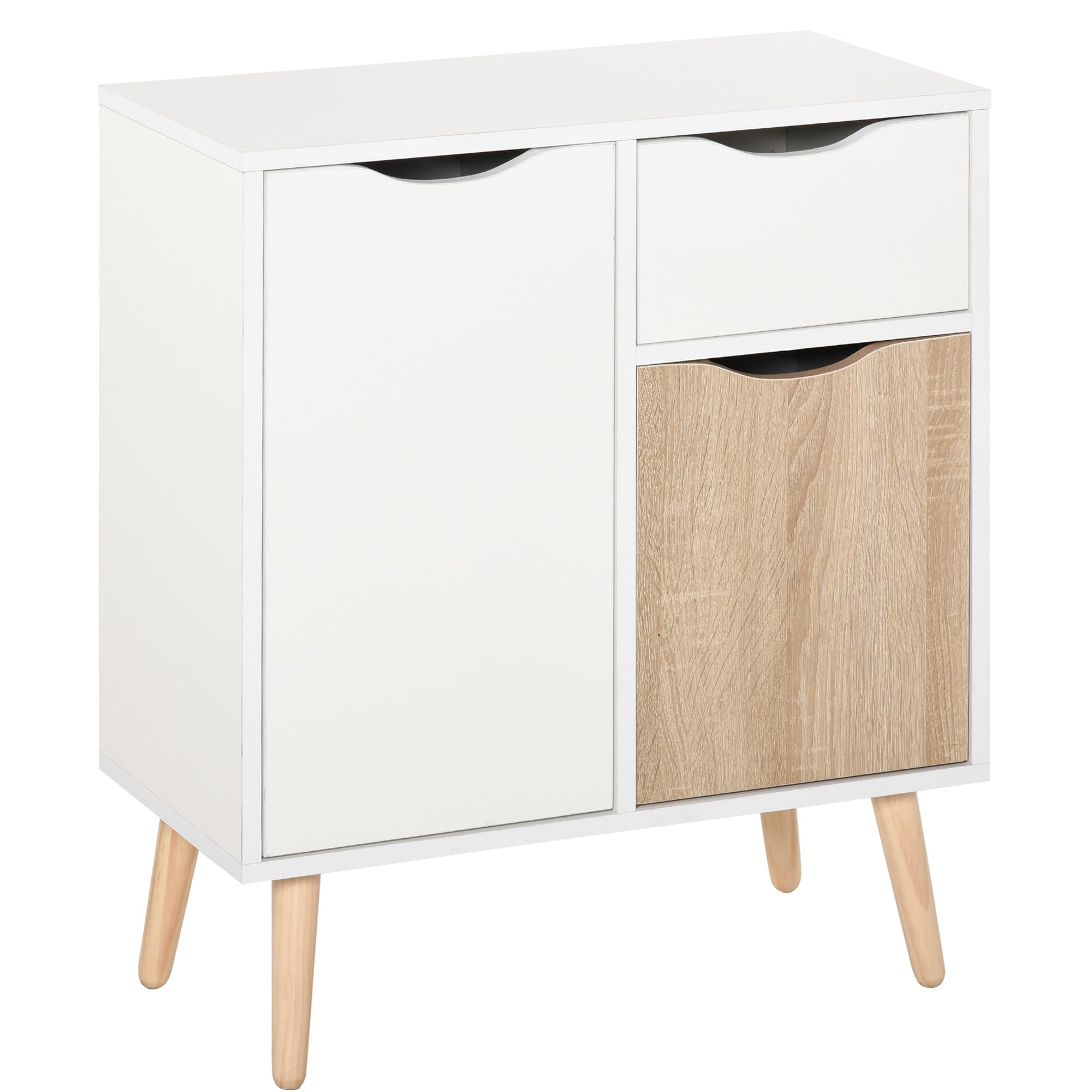 HOMCOM Armadio a pavimento con cassetto, gambe legno massello marrone