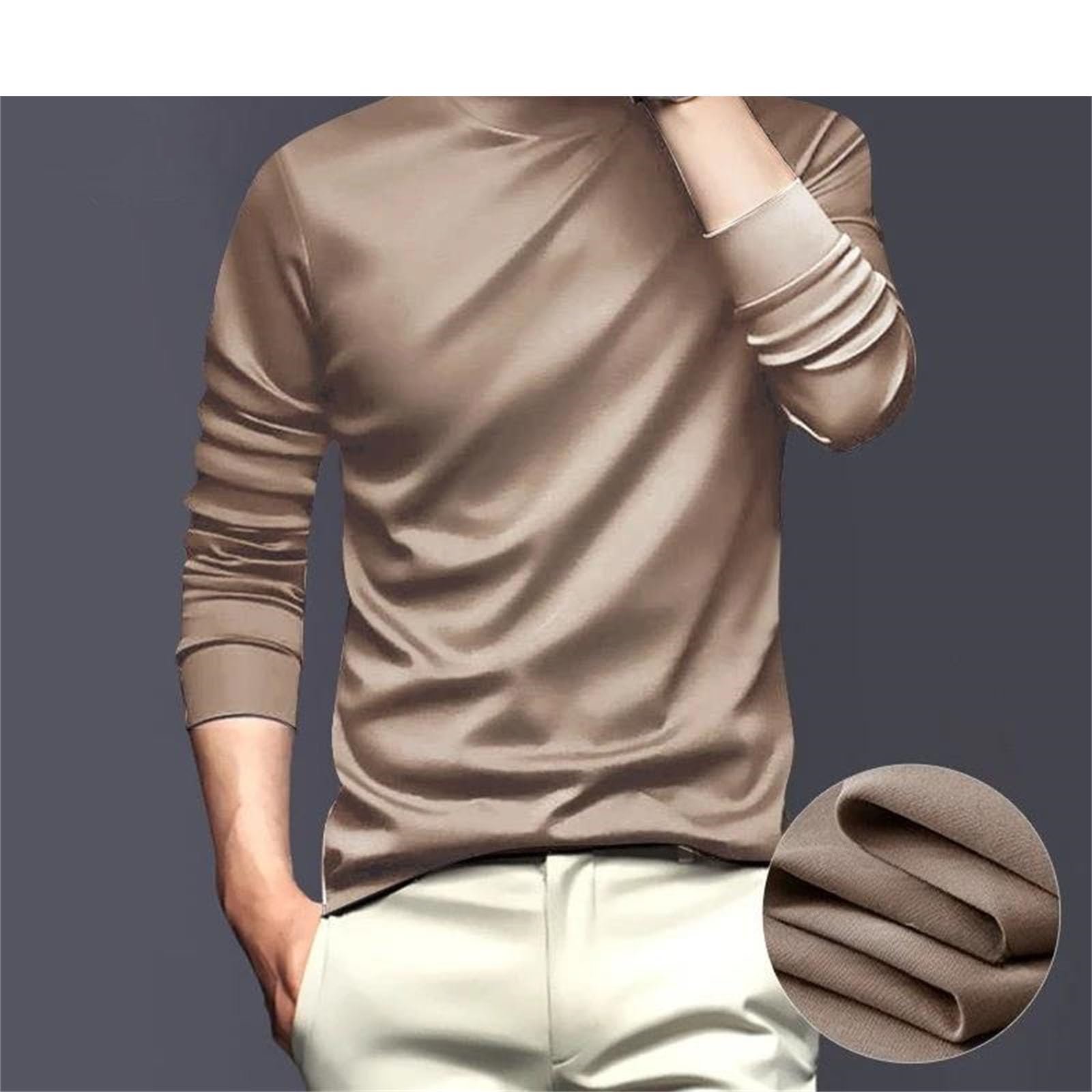 Camiseta de manga larga de algodón mercerizado de cuello alto para hombre, antiestática, suave, informal