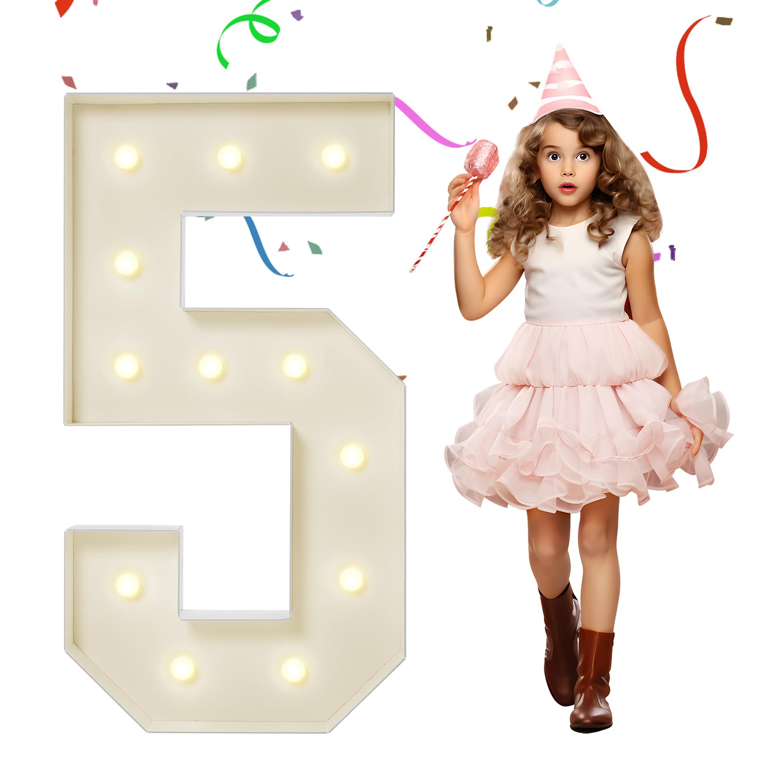 EUFONY 4FT Marquee Light Up Numbers, Large Marquee Numbers 5 for 5th 35th 50th Birthday Party Decorations, Giant Light Up Numbers Baby Shower Anniversary Decor Backdrop, 4 Feet Number 5 DIY Kit