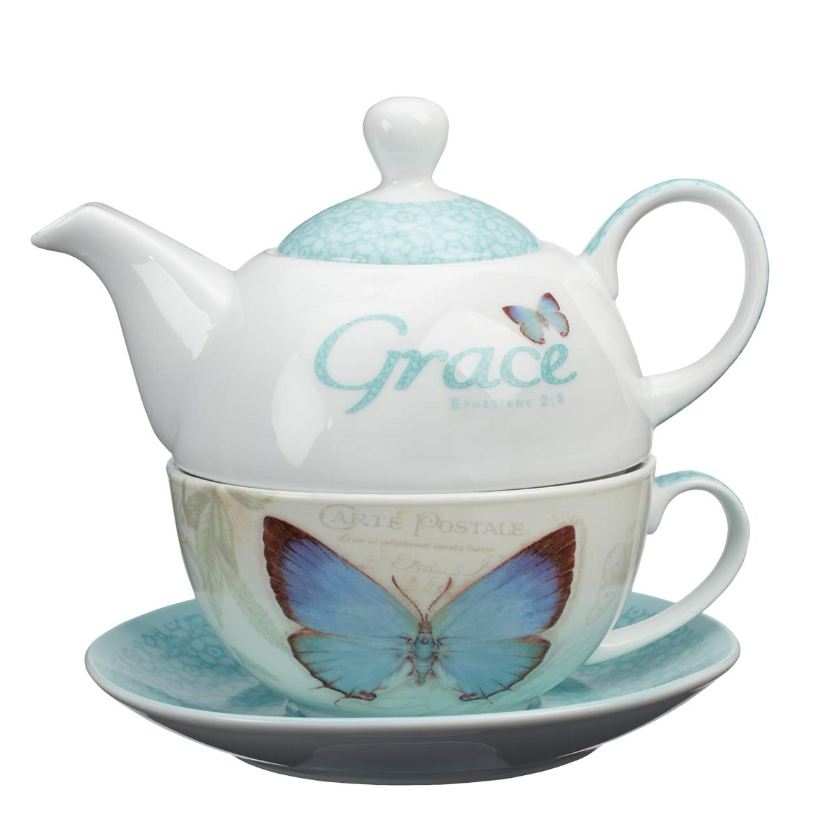 Service à thé individuel papillon avec infuseur et tasse intégrée