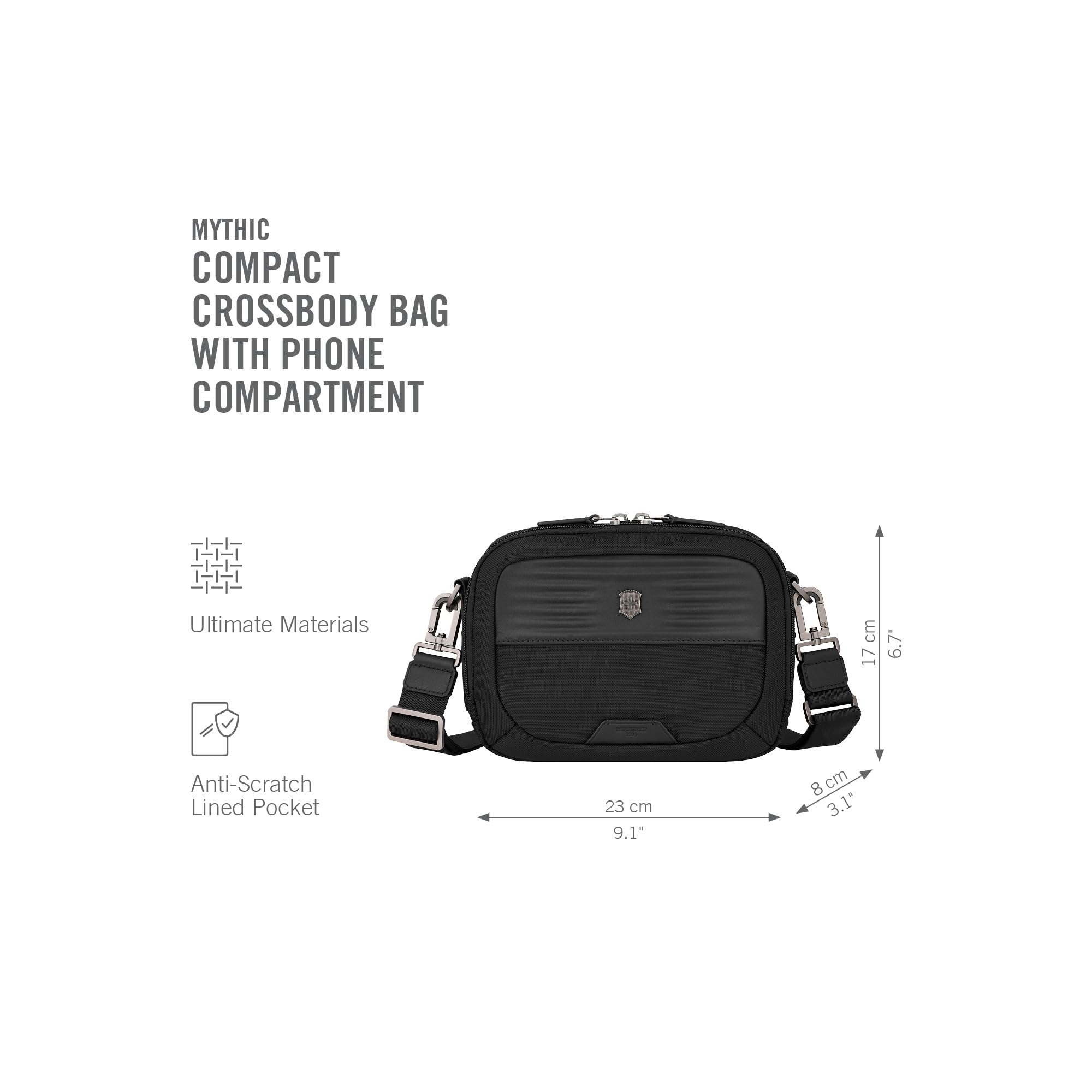 Victorinox Mythic - Bolso bandolera para hombre y mujer, color negro
