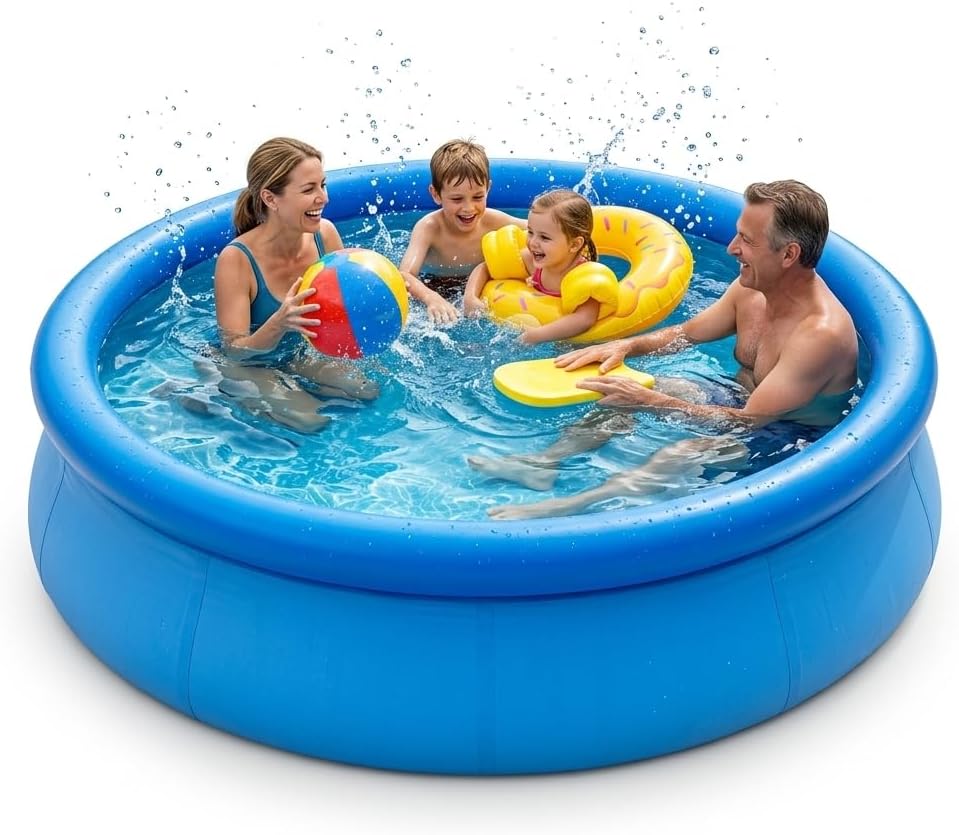 8FT x 30IN Inflatable Swimming Pool for Family - Large Round Blow Up Backyard Pool with Repair Patches & Accessories, Heavy-Duty Summer Water Party Toy