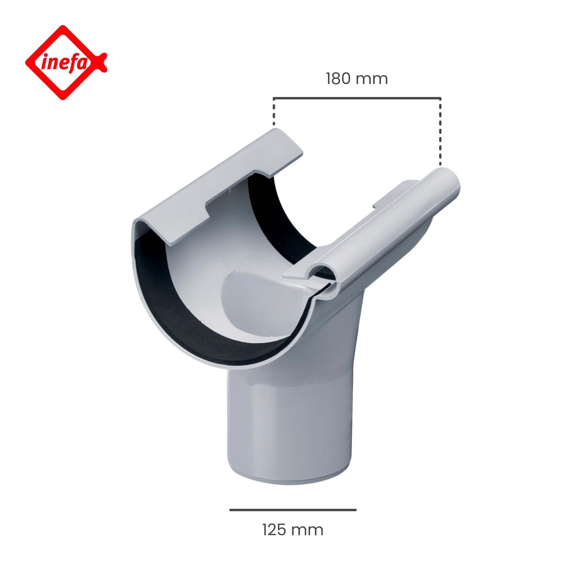 INEFA Manchon d'écoulement demi-rond 180mm/125mm Gris PVC | Manchon à suspendre en plastique accessoire de gouttière, montage par emboîtement facile, Made in Germany