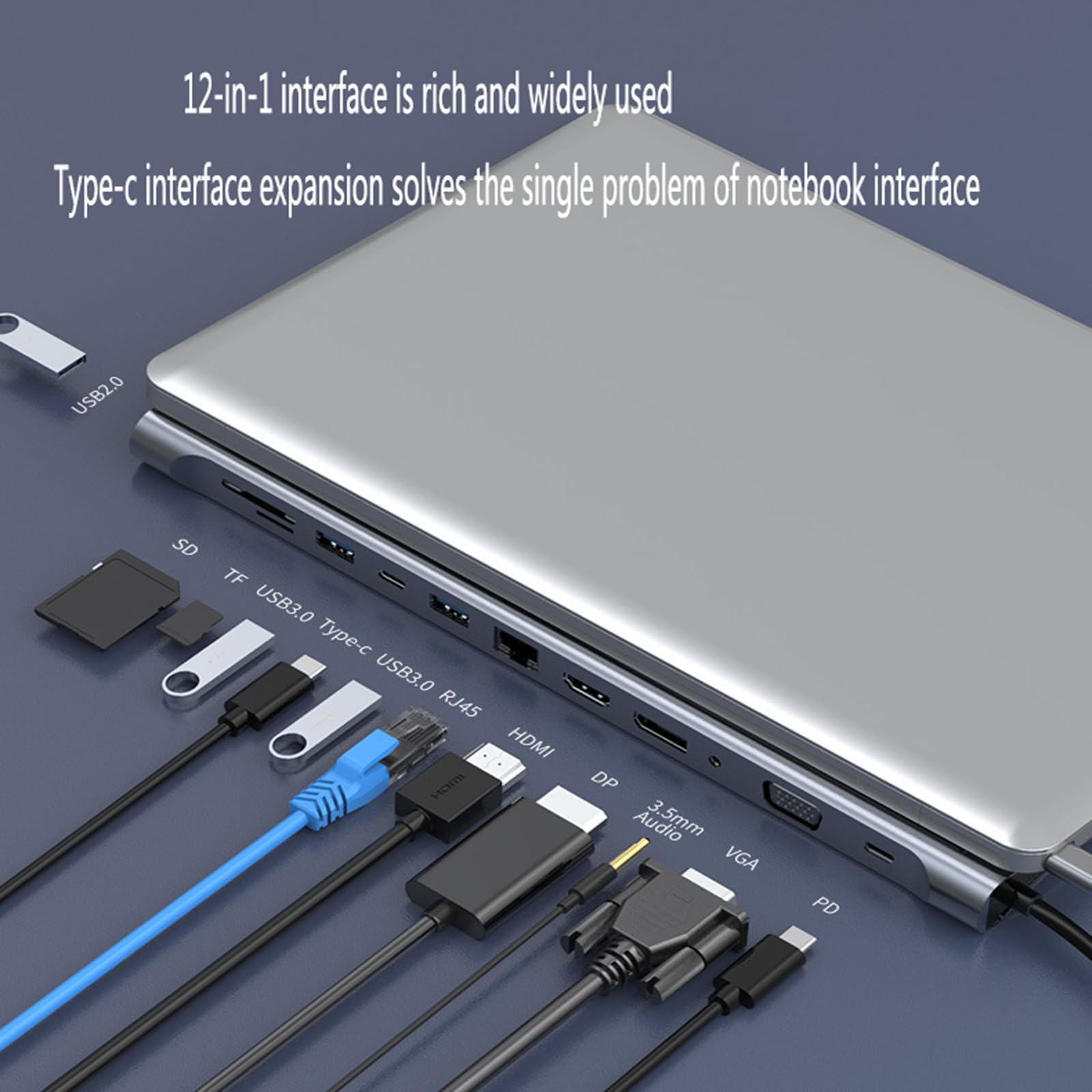 Il dock di espansione della porta Gigabit Ethernet di tipo C è adatto a vari stili di docking station 12 in 1 per notebook