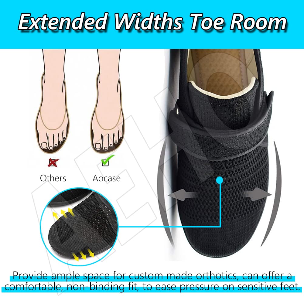 AEHO Scarpe per Artrite Anziani Sandali per diabetici da Donna Pantofole Larghe per Piedi gonfi, Scarpe per Anziani Scarpe Ortopediche Traspiranti Regolabili,Blacka,40 EU