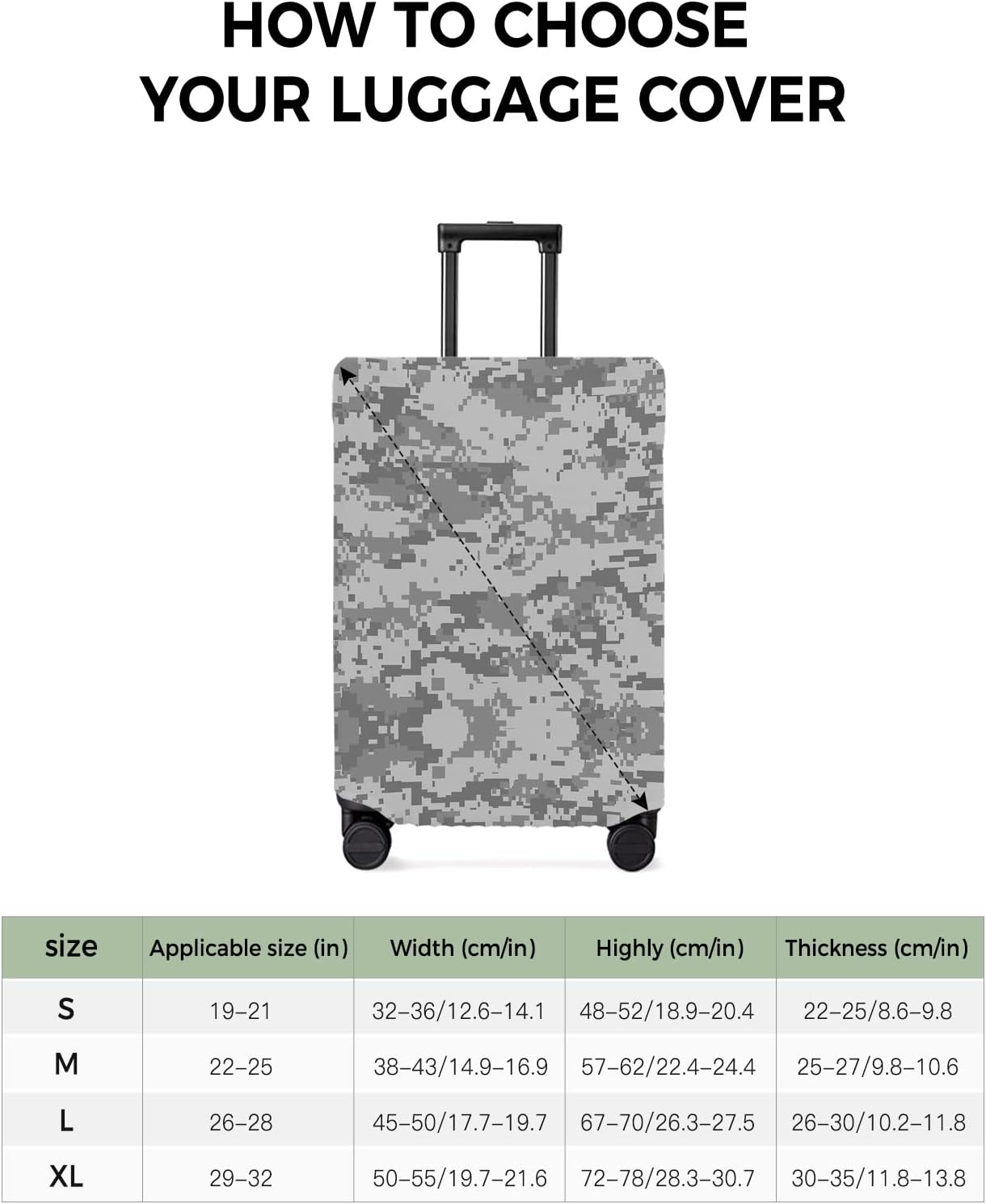 review Cool Camo Travel Luggage Cover, Gray White Anti-scratch Elastic Luggage Covers For Suitcase Protector, Washable Baggage Covers Fit 22-25 Inch Carry on Luggage