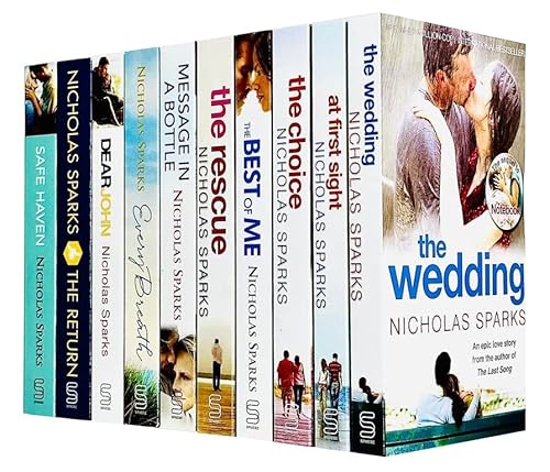 Nicholas Sparks Collection 10 Books Set (The Wedding, At First Sight, The Choice, The Best Of Me, The Rescue, Message In A Bottle, Every Breath, Dear John, The Return, Safe Haven)