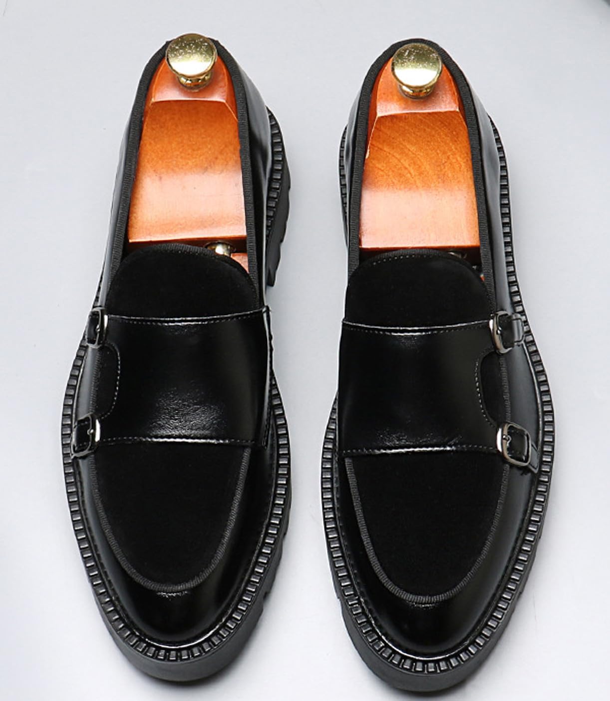 Santimon Mens Casual Shoes Slip On Loafers Dress Shoes for Men Fashion Prom Wedding Suede Monk Strap Loafers Comfortable Business Tuxedo Moccasins