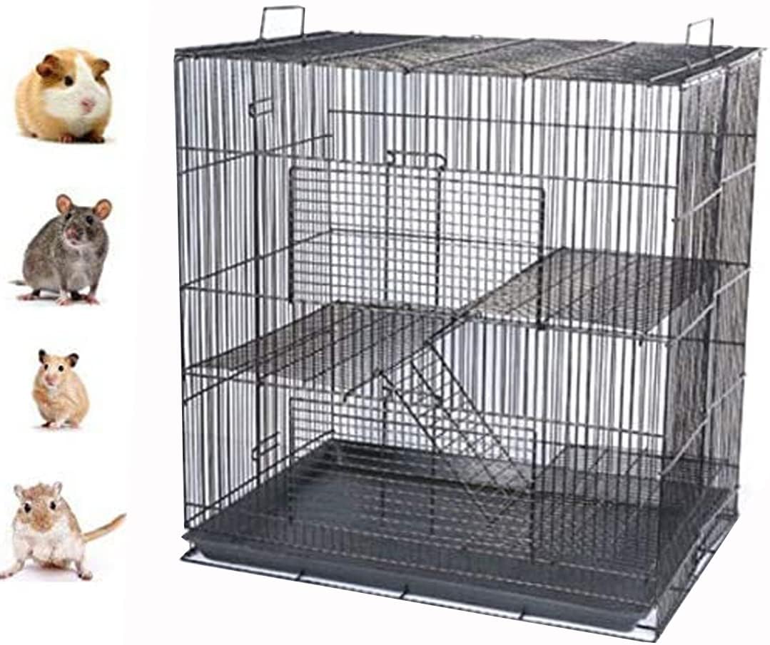 Three Size, 3 Level with Tight 3/8 Inch Bar Spacing Shelves Ladders for Guinea Pig Ferret Chinchilla Sugar Glider Rats Mice Gerbil Animal Cage (Black, Medium)