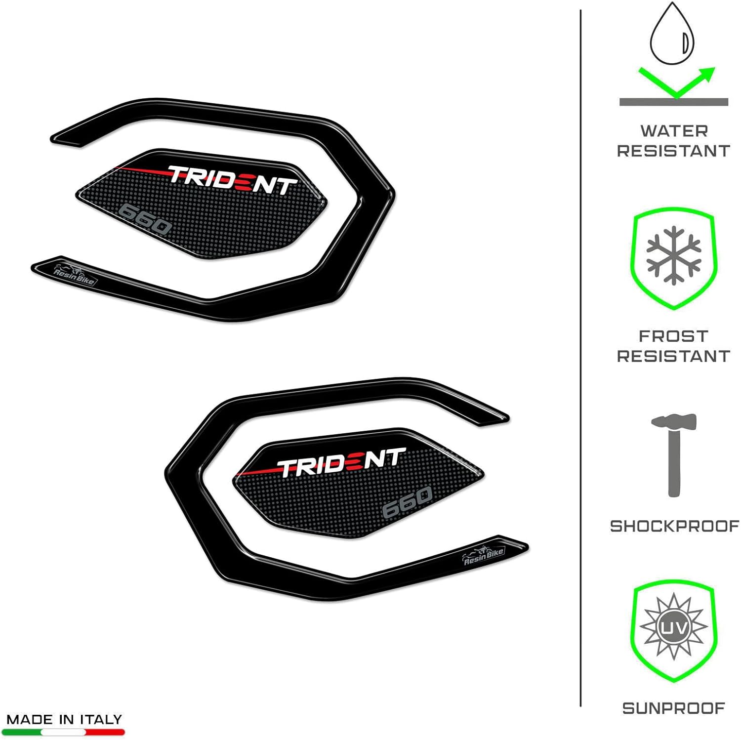 Resin Bike Motorcycle 3D Stickers Compatible with Triumph Trident 660 2021-2025. Door Heel Protections from Impact and Scratches. Pair of Resin Stickers - Made in Italy