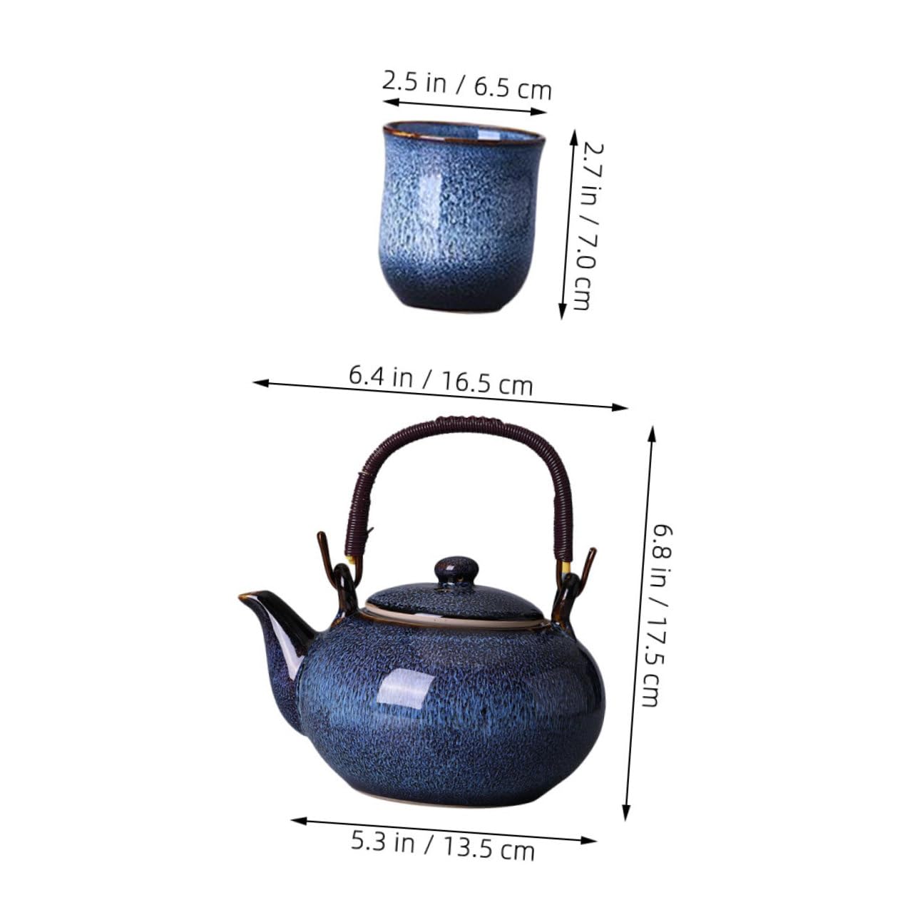 GALPADA Té con Tetera y Asa de Cerámica Esmaltada al Horno Incluye Tazas Hogar Oficina Estilo Chino Tradicional para Adultos