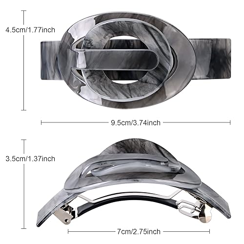 Miniatura 4 de CROWN GUIDE Pinzas de pelo francesas acrílicas para cabello fino, pinzas planas para el cabello, lindas pinzas decorativas de plátano, pasadores