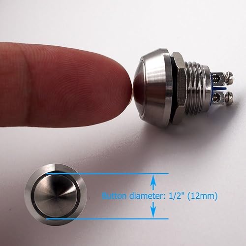 Miniatura 3 de Interruptor de botón momentáneo, URTONE UR123, 1NO SPST CCAC 36V 2A carcasa de metal de acero inoxidable adecuada para agujero de montaje de 0.472in
