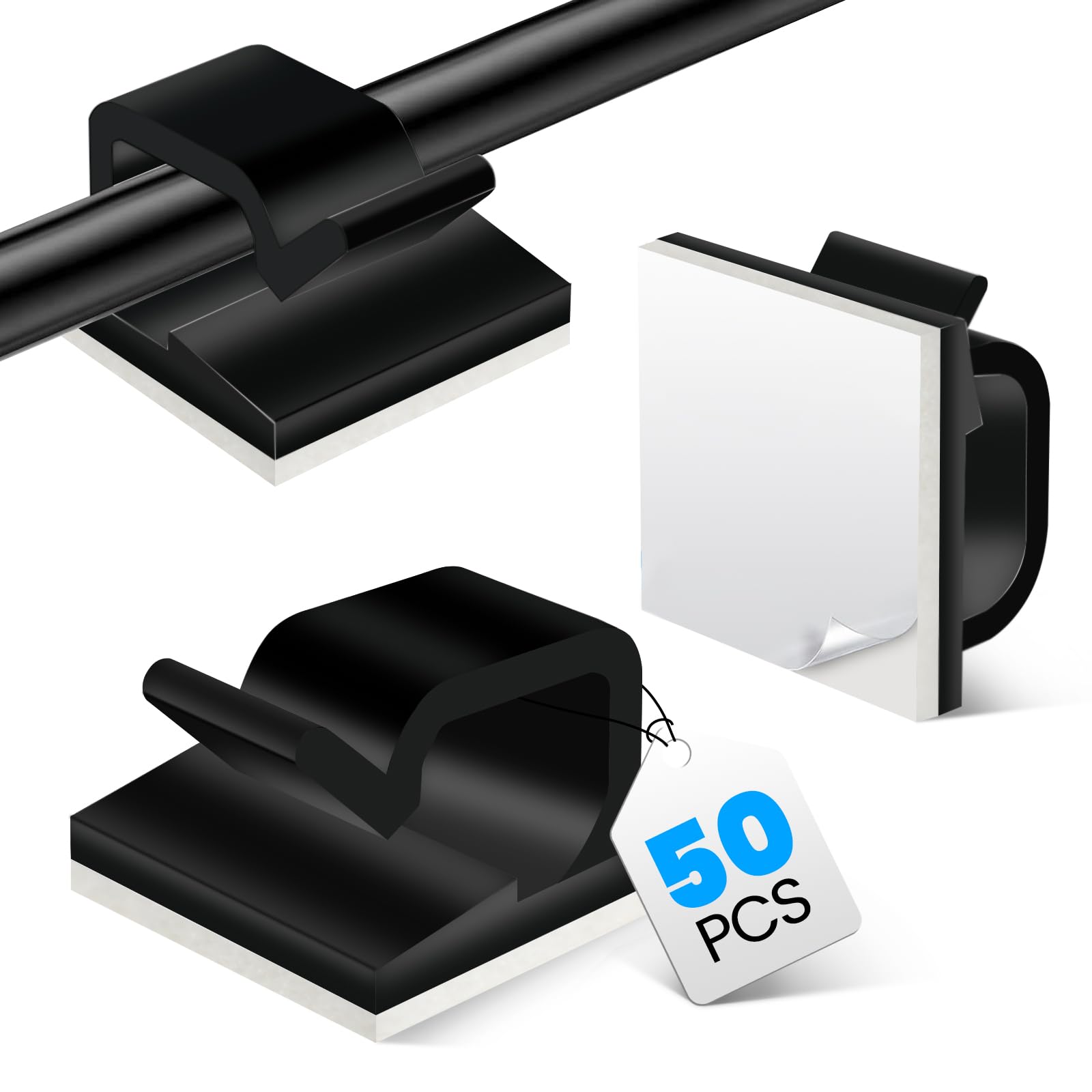 50 Pièces Attache Cable Adhésif, Clip Cable et Accroche Cable – Supports Gestion des Fils et Câbles Électriques, Noire