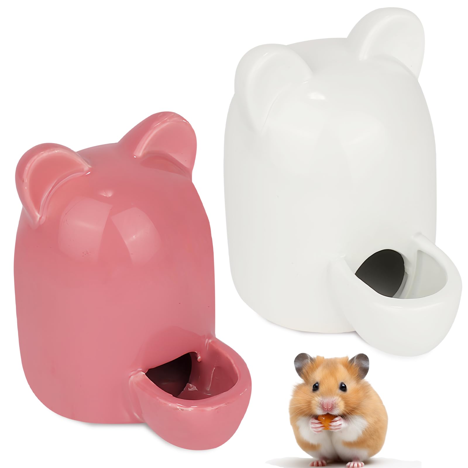 PRITOK 2 botellas de cerámica: dispensador de agua pequeño de cerámica, botella vertical para bebedero para hámster, chinchillas, cobayas, pájaros (blanco y rosa)