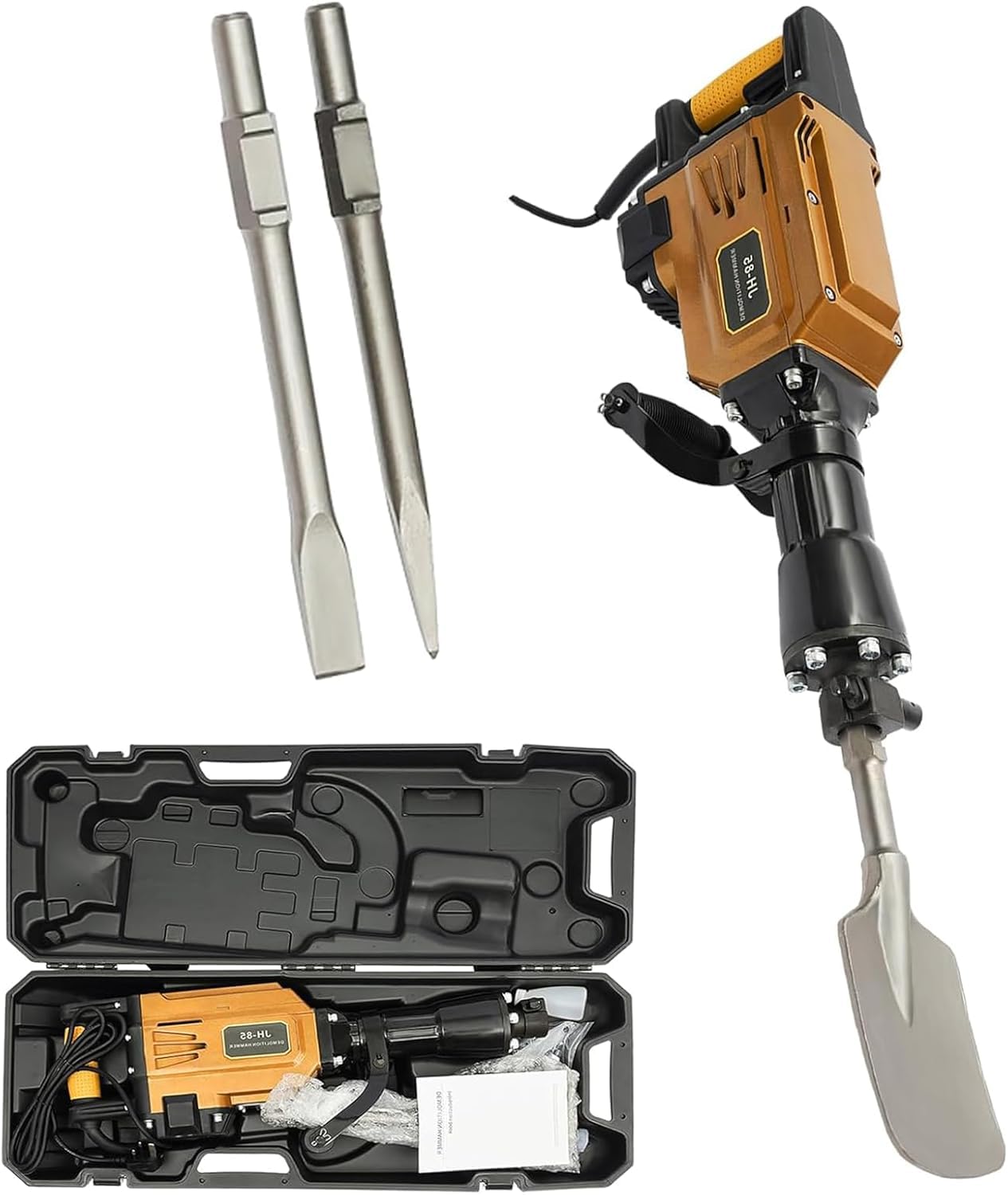 1700W Elektryczny Młot Wyburzeniowy do Betonu z 3 Dłutami - Antywibracyjny, Ciężki Młot Udarowy do Rozbiórki, Kopania Fundamentów i Prac Ogrodowych