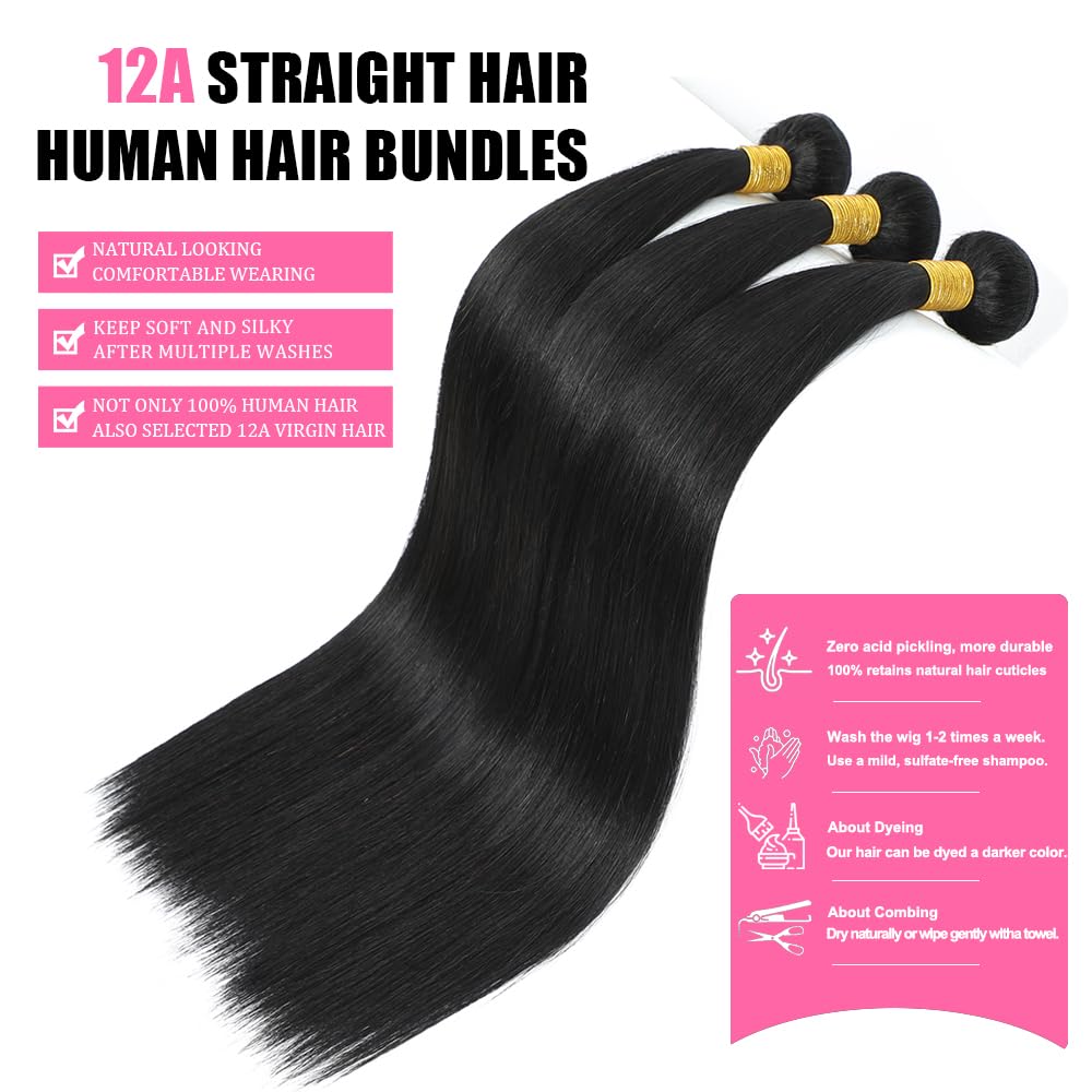 Amazon.com : Straight Human Hair Bundles Human Hair 30 32 34 
