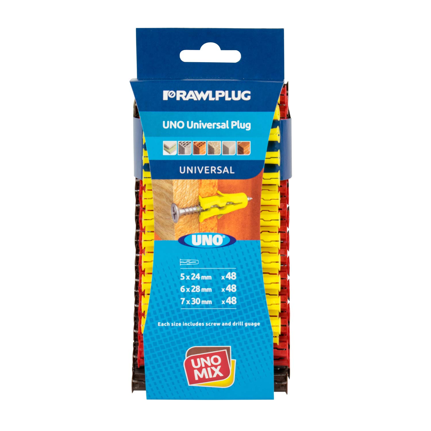 Rawlplug Uno Universal Wall Plugs Set 6, 7, 8 mm Rawl Plugs for