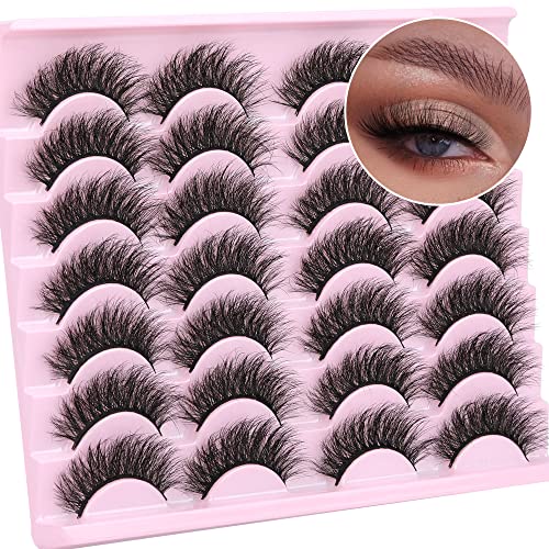 ALPHONSE Fluffy Lashes Wispy Faux Mink Eyelashes 14 Pairs 6D High Volume Pestaña 18MM Natural Look False Eyelashes Pack