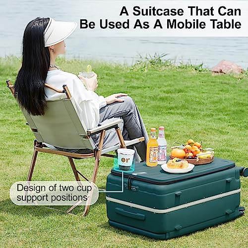 Image of Hanke Multifunctional 26 Inch Hard Shell Suitcases with Wheels Travel Approved Luggage Large Rolling Suitcase Checked Luggage for Women Men(Blackish Green)