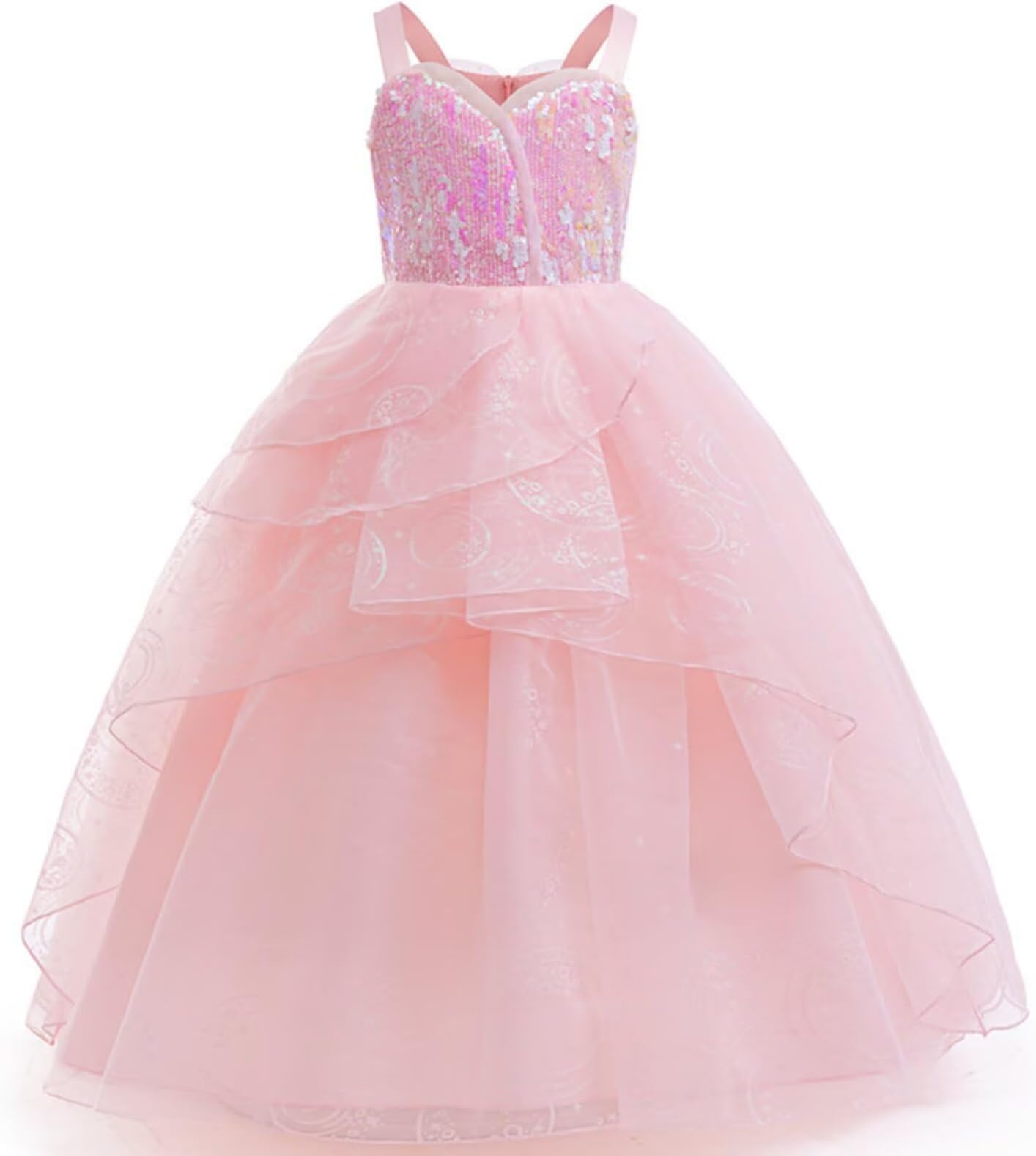 SzytypylWicked Glinda Costume for Girls Witch Pink Sequins Tulle Dress Up