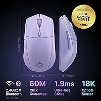 Vista 2 de SteelSeries Rival 3 Wireless Gen 2 Gaming Mouse — 2.4GHz and Bluetooth — 18000 DPI TrueMove Air Optical Sensor — 60 Million Click Durability