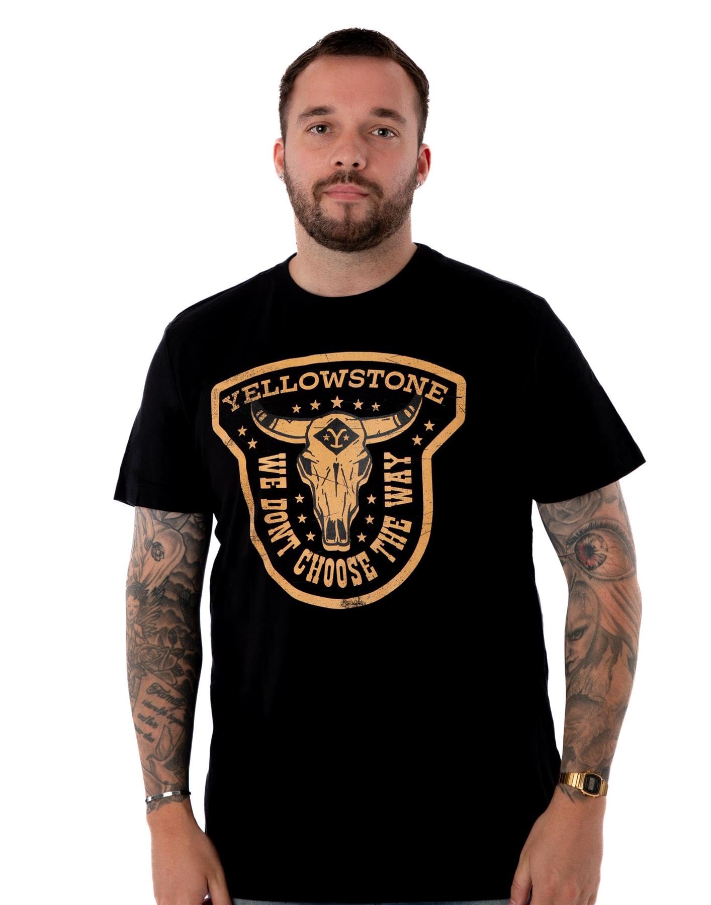 Y Yellowstone Men's The Way Yellowstone Short-Sleeve T-Shirt | Dutton Ranch Official Merchandise Of The Us Tv Show | We Don't Choose Bold And Stylish Black Tee For