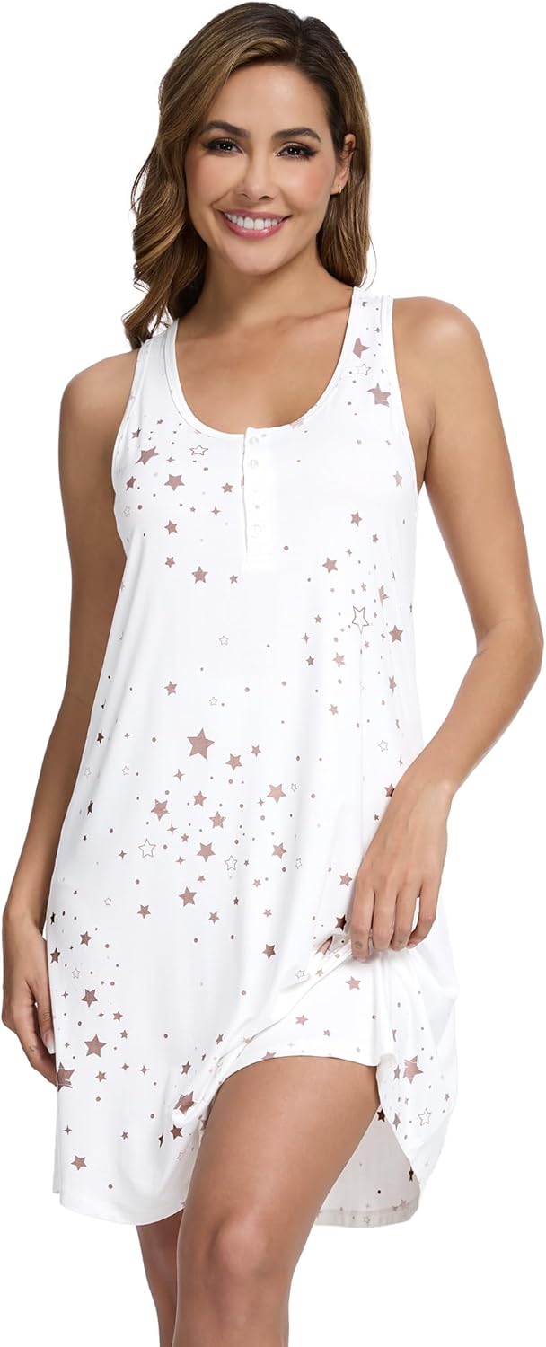 WiWi Viscose Bamboo Nightgowns for Women Cooling Tank Gowns Super Soft Sleeveless Sleep Shirts S-XXL