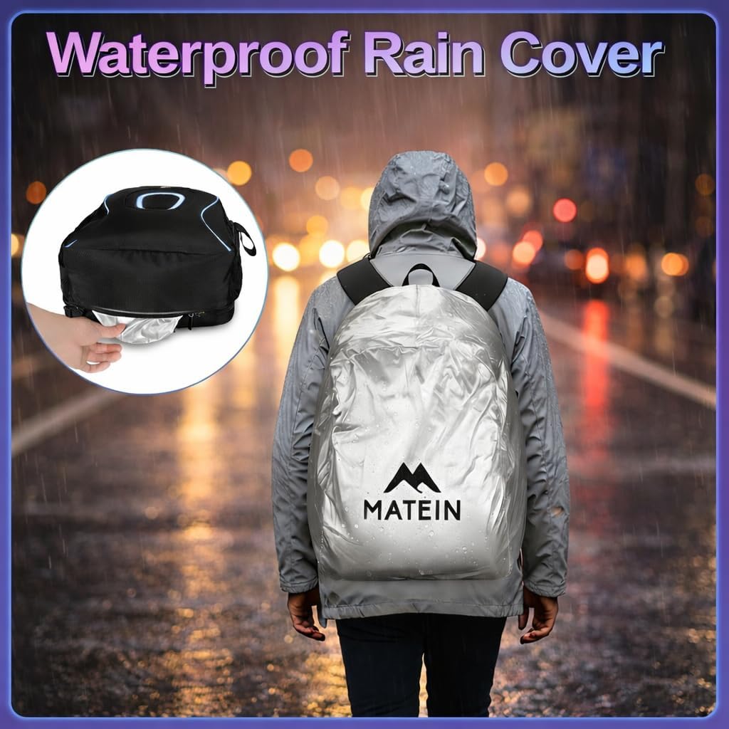 MATEIN 17.3 Inch Gaming Laptop Backpack for Men, TSA Friendly Travel Laptop Backpack with Organizer Pouch, Rain Cover, Padded Laptop Protection, Anti Theft Pocket, Carry On Gaming Bag