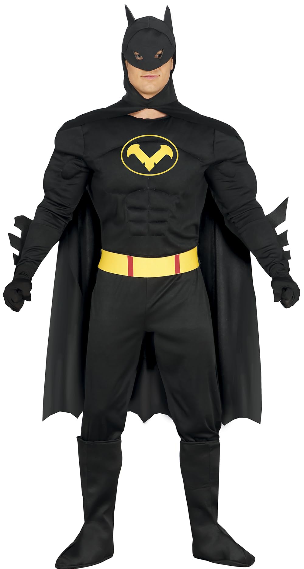 FIESTAS GUIRCA | Costume Black Hero Adulte et Ado - Cape, Capuche, Ceinture et Combinaison - Costumes de Superhéros et Vilains pour Halloween, Carnaval et Fêtes Déguisées