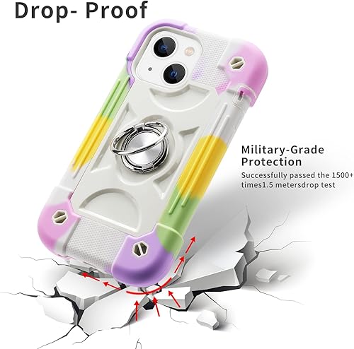 Miniatura 3 de MARKILL Funda compatible con iPhone 14iPhone 13 de 6.1 pulgadas con soporte de anillo giratorio de 360 integrado, protección contra caídas de grado