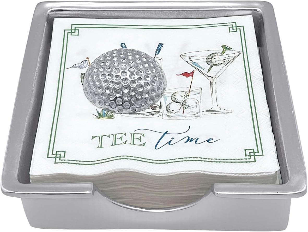 MARIPOSA Golf Ball Signature Napkin Box Set | Silver | Brillante | Gifts | Napkin Box & Weight Set | Recycled SANDCAST Aluminum | Handmade in Mexico