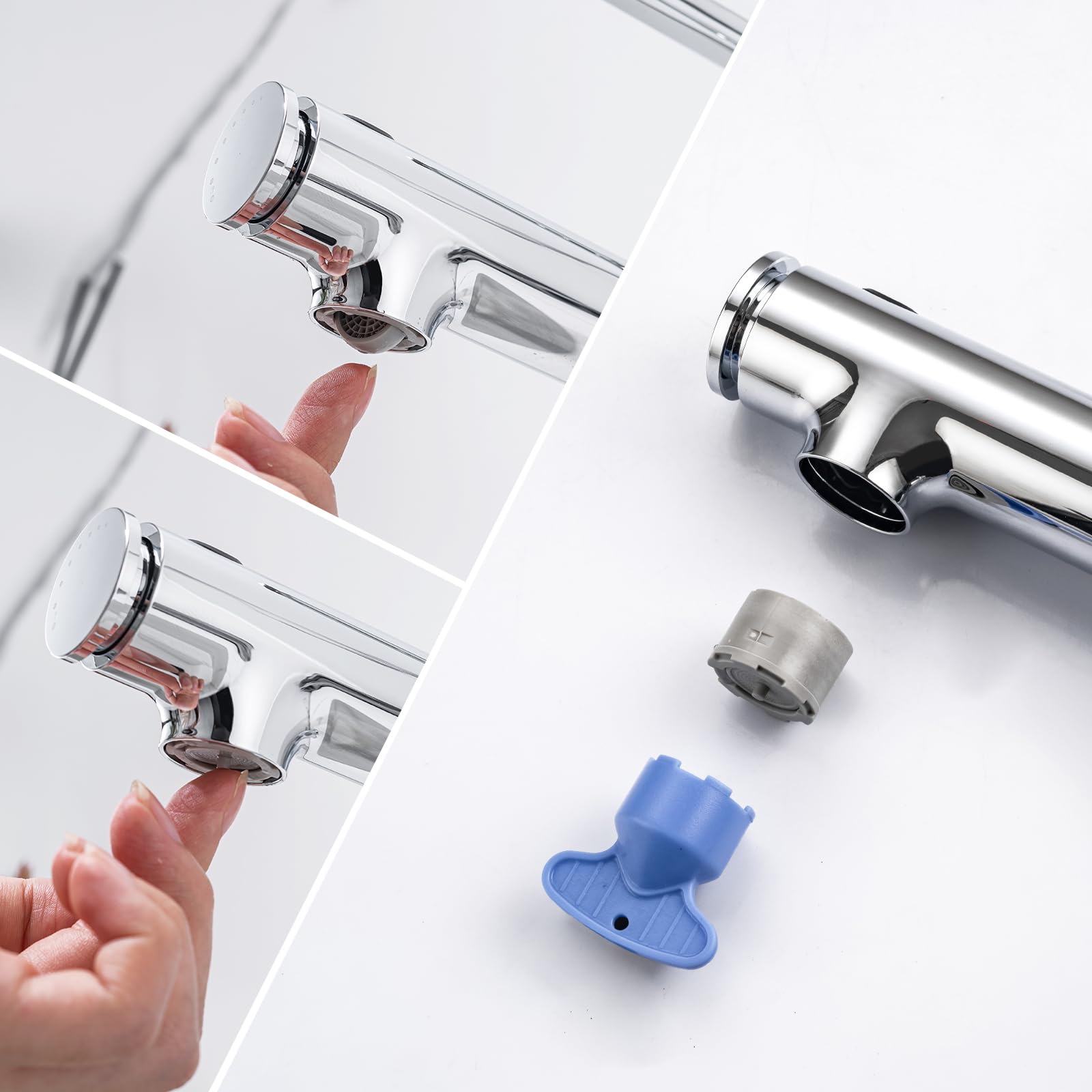 Rubinetto Bagno Lavabo Con Doccetta Estraibile a 3 Modalità, Miscelatore Lavabo Estraibile, Rubinetti Monocomando Bagno con Doccetta, Aeratore Rimovibile, Senza Piombo,Cromato