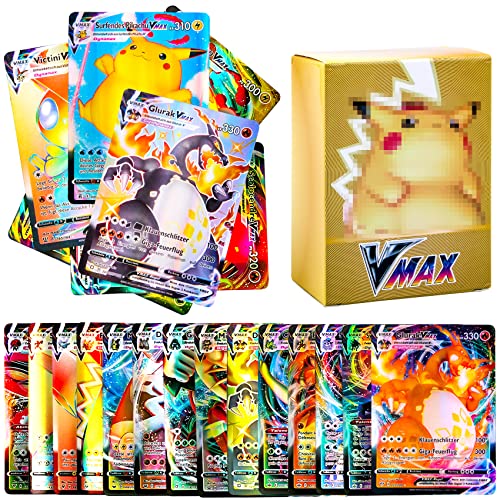 Pokemôn Karten Deutsch, 100 VMAX Pokemôn Karten 2023 Neu, Pokemôn Sammelkarten Set Karten, Pokemôn Vmax Cards Geschenk Für Jungen Und Mädchen Pokemôn Sammelkarten Deutsch Version Nicht Original Cover