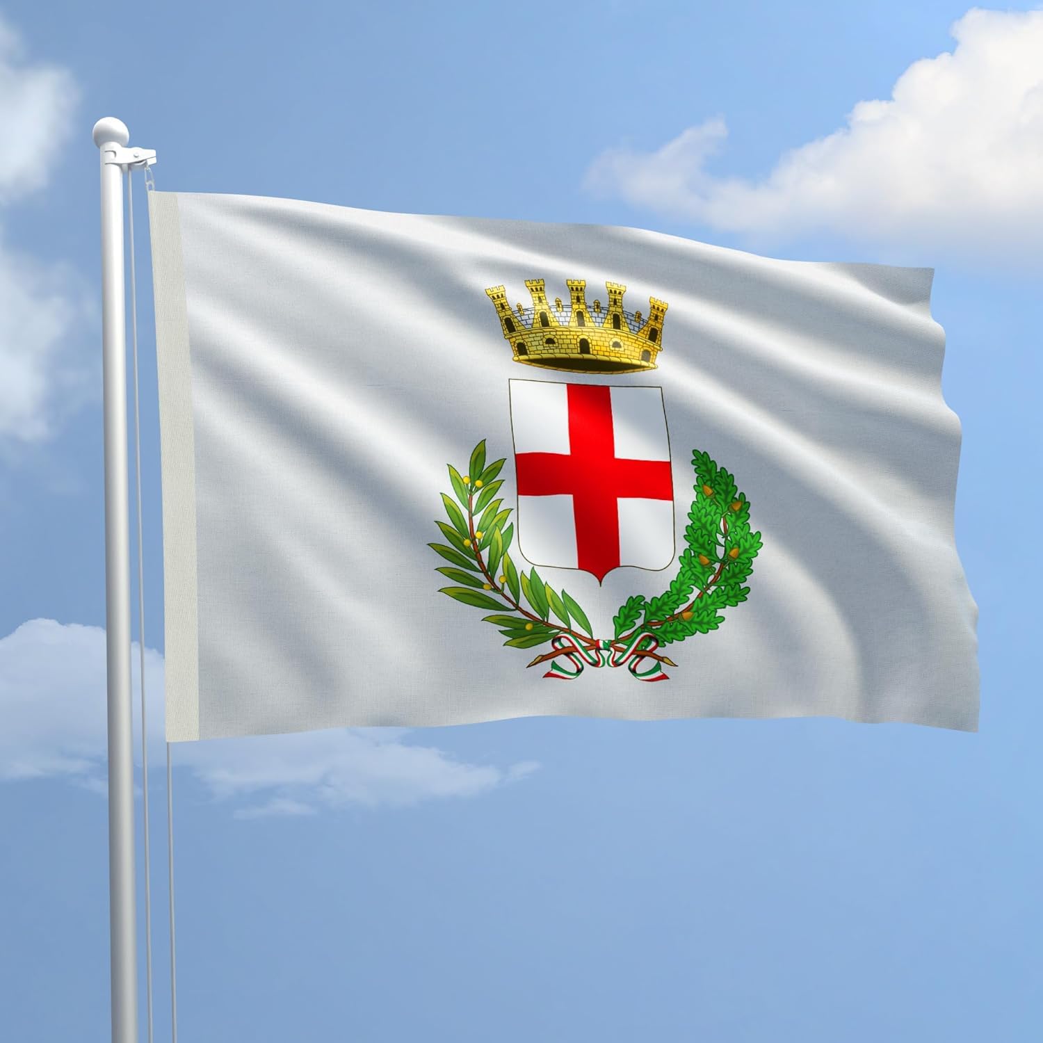 Bandiera Milano 200x300 cm in Poliestere Nautico Ignifugo 115 g/mq per Uso Interno ed Esterno con Finiture Professionali, Doppie Cuciture, Corda e Guaina, Colori Brillanti e Duraturi