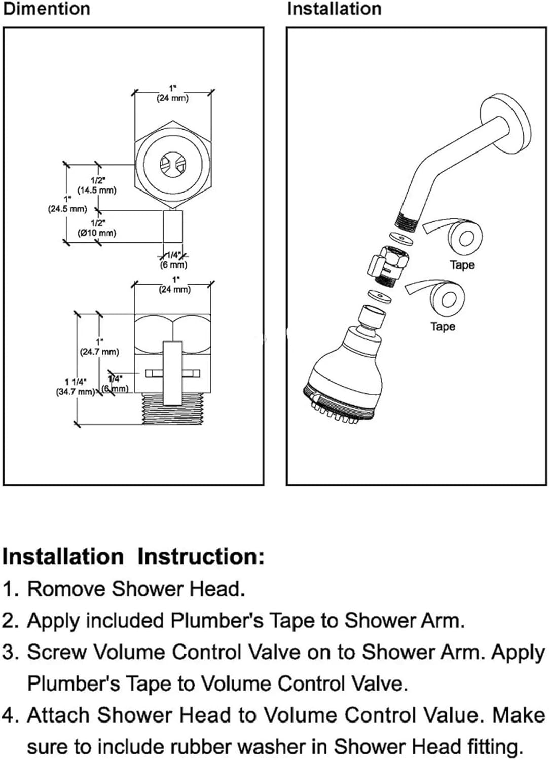 Shower Hose Shut Off Valve, Polished Chrome Brass with Handle Flow Control and Shut Off