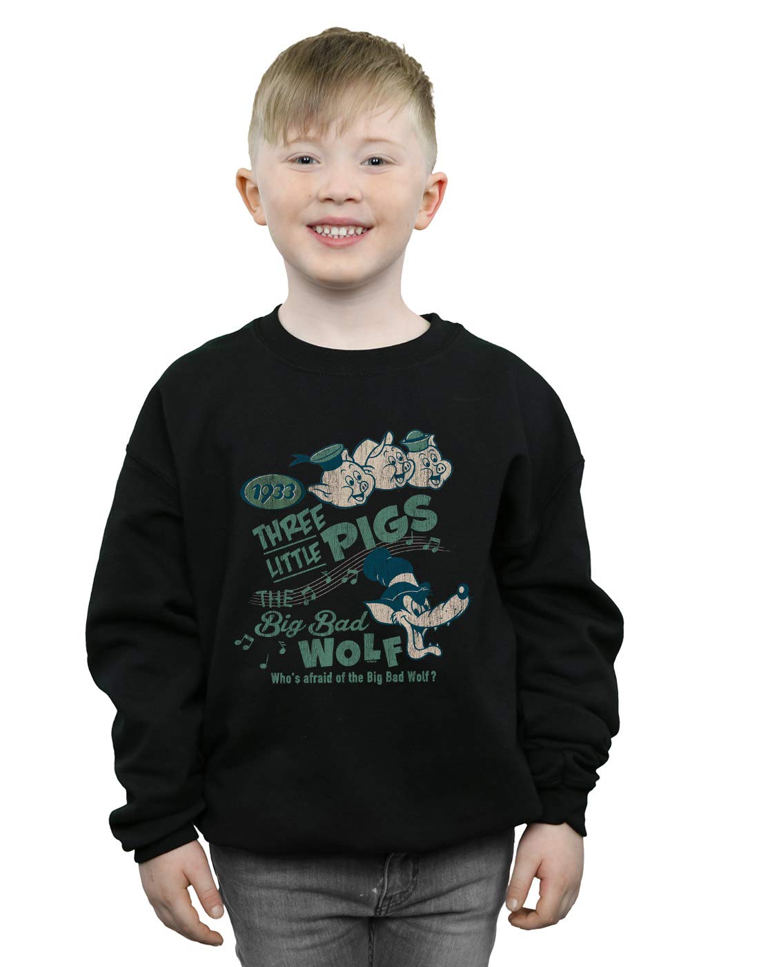 Absolute Cult Boys Black Disney Three Little Pigs Who's Afraid Of The Big Bad Wolf Sweatshirt 5-6 Years