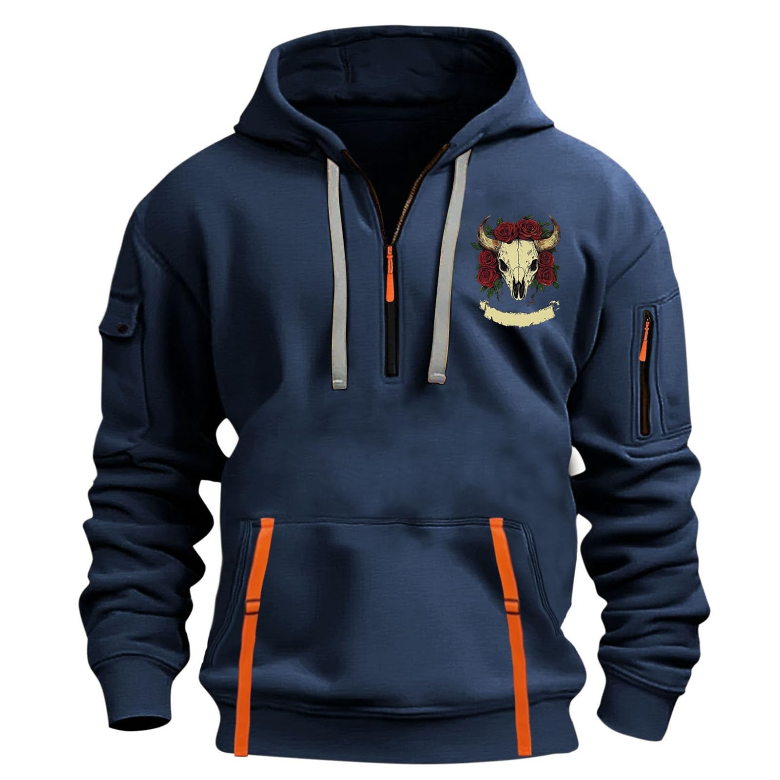 HAOLEI 2025 Sudaderas Hombres,Sudaderas Hombre con Capucha con Media Cremallera Camiseta Manga Larga Hombre con Bolsillo Vintage Impresión Pullover Deportivo Casual Jersey Hombre Gran Tamaño S-5XL